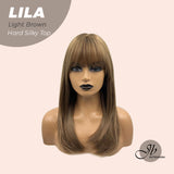 JBEXTENSION 20 Inches Light Brown Wolf Cut 3.5X4 Hard Silky Top Natural Scalp Effect Wig With Bangs LILA LIGHT BROWN