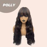 JBEXTENSION 22 Inches Nature Brown Body Wave Wig With Full Bangs POLLY
