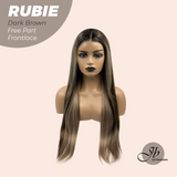 JBEXTENSION 30 Inches Dark Brown With Highlight Long Straight Fiber X, Tangle Less Pre-Cut Free Part Frontlae Glueless Wig RUBIE DARK BROWN