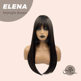 JBEXTENSION 22 Inches Straight Midnight Brown( Black/Brown) Hime Cut Wig With Bangs ELENA MIDNIGHT BROWN