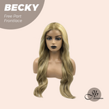 JBEXTENSION 28 Inches Blonde Curly Fiber X, Tangle Less Pre-Cut Free Part Frontlae Glueless Wig BECKY