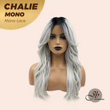 JBEXTENSION CHALIE MONO Full Monofilament Handmade Full Lace Full Hand Tied Wig 22 Inches Grey With Dark Root Mono Lace Handmade Futura Fiber Wig Glueless Wig CHALIE MONO