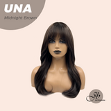 JBEXTENSION 22 Inches Midnight Brown( Black/Brown) Wave With Bangs Wig UNA MIDNIGHT BROWN ( Black/Brown)