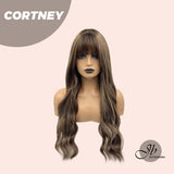 JBEXTENSION 26 Inches Brown With Highlight Wave Wig With Bangs CORTNEY