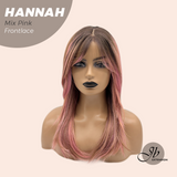 JBEXTENSION 20 Inches Mix Pink Pre-Cut Frontlace Glueless Wig with Bangs HANNAH MIX PINK