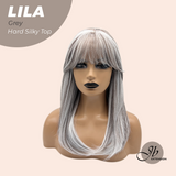 JBEXTENSION 20 Inches Scalpiana Grey Wolf Cut 3.5X4 Hard Silky Top Natural Scalp Effect Wig With Bangs LILA GREY