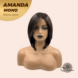 JBEXTENSION AMANDA MONO Full Monofilament Handmade Full Lace Full Hand Tied Wig 10 Inches Black With Caramel Highlight Mono Lace Handmade Futura Fiber Wig Glueless Wig AMANDA MONO