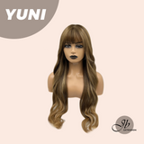 JBEXTENSION 28 Inches Brown With Highlight Curly Wig With Bangs YUNI