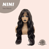 JBEXTENSION 24 Inches Tea Black Darkest Brown Body Wave Wig With Cute Bangs NINI TEA BLACK