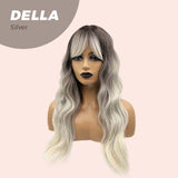 JBEXTENSION 25 Inches Balayage Light Blonde With Dark Root Curly Wig With Bangs DELLA SILVER