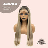 JBEXTENSION 28 Inches Mix Blonde With Dark Root Straight Lace Front Wig.Pre Plucked 4*14 HD Transparent Lace Frontal wig ANUKA