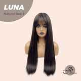 JBEXTENSION 24 Inches Long Straight Nature Black Wig With Bangs LUNA NATURAL BLACK