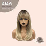 JBEXTENSION 20 Inches Blonde with Dark Root Wolf Cut 3.5X4 Hard Silky Top Natural Scalp Effect Wig With Bangs LILA MIX BLONDE