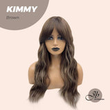 JBEXTENSION 24 Inches Brown With Highlight Body Wave With Bangs Wig KIMMY BROWN