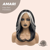 JBEXTENSION 18 Inches Black With White Highlight Pre-Cut Free Part Frontlae Wig AMARI