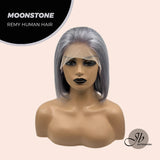 JBEXTENSION GEMSTONE COLLECTION 12 Inches Real Human Hair Dark Grey Bob Cut Free Parting Wig MOONSTONE