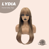JBEXTENSION 28 Inches Scalpiana Long Wolf Cut Light Brown 3.5X4 Hard Silky Top Natural Scalp Effect Wig With Bangs LYDIA