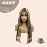 JBEXTENSION 30 Inches Mix Blonde With Highlight Long Straight Fiber X, Tangle Less Pre-Cut Free Part Frontlae Glueless Wig RUBIE MIX BLONDE