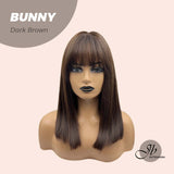 JBEXTENSION 16 Inches Dark Brown Shoulder Length Straight Wig With Bangs BUNNY DARK BROWN
