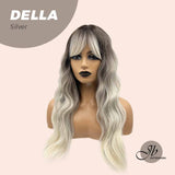 JBEXTENSION 25 Inches Balayage Light Blonde With Dark Root Curly Wig With Bangs DELLA SILVER