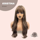 JBEXTENSION 25 Inches Brown Curly Wig With Full Bangs KRISTINA BROWN