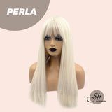 JBEXTENSION 24 Inches White Straight Wig With Bangs PERLA