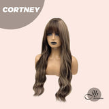 JBEXTENSION 26 Inches Brown With Highlight Wave Wig With Bangs CORTNEY