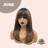 JBEXTENSION 18 Inches Mocha With Dark Root Hair With Full Bangs Wig JUNE