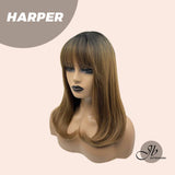 JBEXTENSION 16 Inches Brown With Dark Root Curly Wig With Full Bangs HARPER