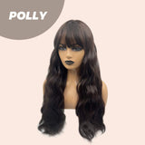 JBEXTENSION 22 Inches Nature Brown Body Wave Wig With Full Bangs POLLY