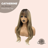 JBEXTENSION 25 Inches Mix Blonde Wolf Cut 3.5X4 Hard Silky Top Natural Scalp Effect Wig With Bangs CATHERINE MIX BLONDE