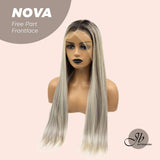 JBEXTENSION 28 Inches Mix Grey With Dark Root Straight Lace Front Wig.Pre Plucked 6*14 HD Transparent Lace Frontal wig NOVA