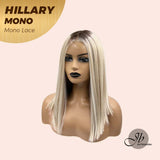 JBEXTENSION HILLARY MONO Full Monofilament Wig 16 Inches Blonde With Dark Root Straight Mono Lace Wig With Anti-slip Silicone Strips Glueless Wig Hillary Mono