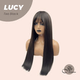 JBEXTENSION 24 Inches Tea Black Darkest Brown Wig With Bangs LUCY TEA BLACK