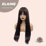 JBEXTENSION 26 Inches Tea Black Darkest Brown Wolf Cut 3.5X4 Hard Silky Top Natural Scalp Effect Wig With Bangs ELAINE