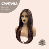 JBEXTENSION 25 Inches Auburn Highlight Pre-Cut Free Part Frontlace Glueless Wig CYNTHIA