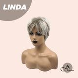 JBEXTENSION Pixie Cut Grey Silver Half Real Human Hair Half Futura Fiber Fashion Women Wig LINDA