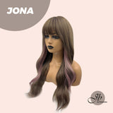 JBEXTENSION 24 Inches Brown With Pink Highlight Curly Wig With Bangs JONA