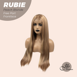 JBEXTENSION 30 Inches Peach Blonde Long Straight Fiber X, Tangle Less Pre-Cut Free Part Frontlae Glueless Wig RUBIE PEACH BLONDE