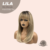 JBEXTENSION 20 Inches Blonde with Dark Root Wolf Cut 3.5X4 Hard Silky Top Natural Scalp Effect Wig With Bangs LILA MIX BLONDE