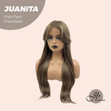 JBEXTENSION 26 Inches Brown Free Part Pre-Cut Frontlace Wig With Bangs JUANITA