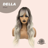 JBEXTENSION 25 Inches Balayage Light Blonde With Dark Root Curly Wig With Bangs DELLA SILVER