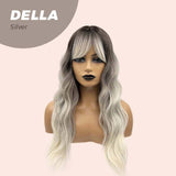 JBEXTENSION 25 Inches Balayage Light Blonde With Dark Root Curly Wig With Bangs DELLA SILVER