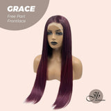 JBEXTENSION 30 Inches Dark Red Extra Long Straight Lace Front Wig.Pre Plucked 6*14 HD Transparent Lace Frontal Wig GRACE