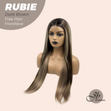 JBEXTENSION 30 Inches Dark Brown With Highlight Long Straight Fiber X, Tangle Less Pre-Cut Free Part Frontlae Glueless Wig RUBIE DARK BROWN