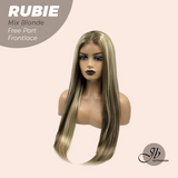 JBEXTENSION 30 Inches Mix Blonde With Highlight Long Straight Fiber X, Tangle Less Pre-Cut Free Part Frontlae Glueless Wig RUBIE MIX BLONDE