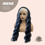 JBEXTENSION 28 Inches Black With Blue Highlight Body Wave Lace Front Wig.Pre Plucked 13*4 HD Transparent Lace Frontal Handmade Futura Fiber Swiss Lace Synthetic Fiber No Cut Lace Wig IRENE