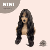 JBEXTENSION 24 Inches Tea Black Darkest Brown Body Wave Wig With Cute Bangs NINI TEA BLACK