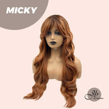 JBEXTENSION 26 Inches Copper Body Wave With Dark Root Wig With Bangs MICKY