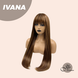 JBEXTENSION 28 Inches Reddish Brown With Blonde Highlight Straight Wig With Bangs IVANA